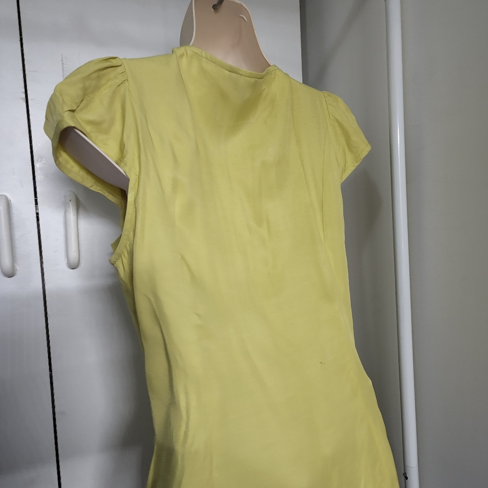 Aus 8 Cue Yellow Layered Frill Zip Front Short Sleeved Blouse - Picture 8 of 16